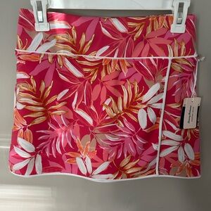 Tommy Bahama Pink Tropical Print Skirt with White and Gold Accents